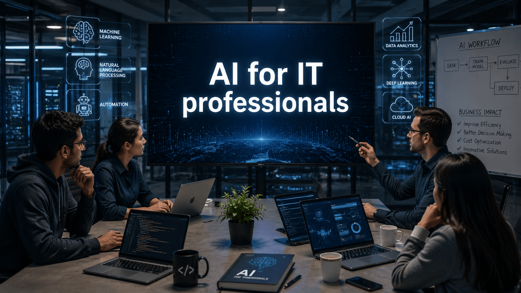 AI for IT professionals in a modern tech office