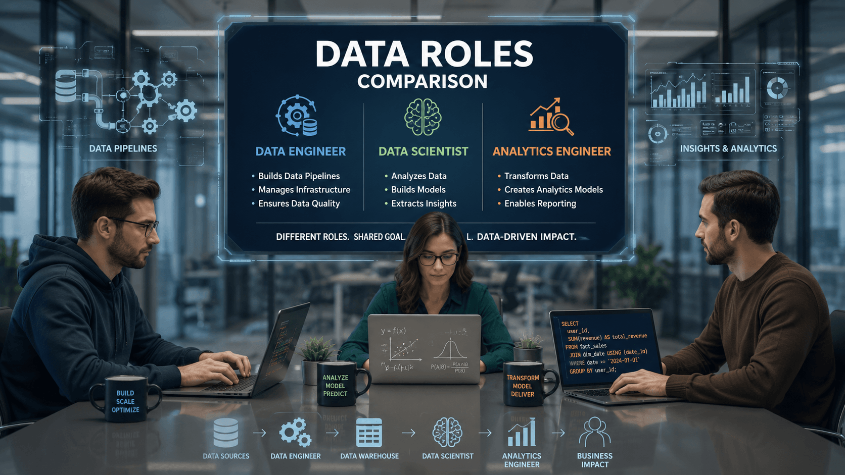 Data Engineer vs Data Scientist vs Analytics Engineer Comparison, Data Engineer vs Data Scientist vs Analytics Engineer